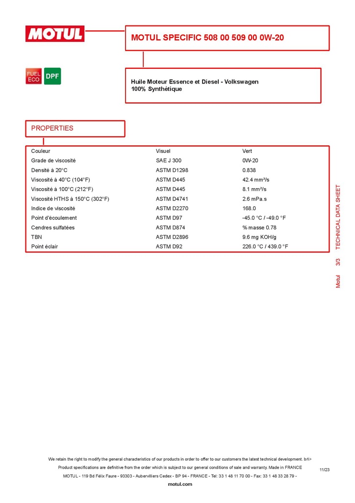 Motul SPECIFIC 508 00 509 00 0W20 1L