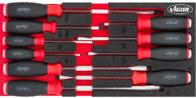 [V5068] VIGOR - Jeu de tournevis avec percuteur ∙ taille 0,6 x 3,5 – 2 x 12 mm · PH1 – PH3 ∙ 10 pièces