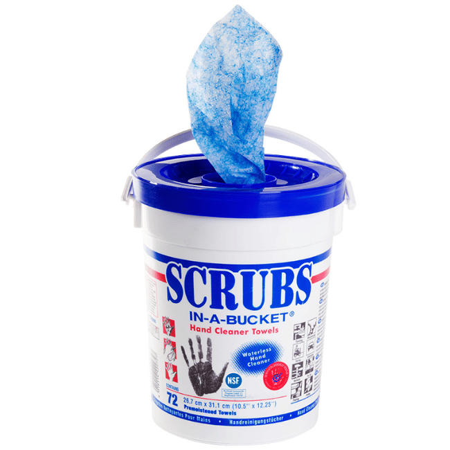 [9000474000] SCRUBS 042272 Lingettes nettoyantes pour les mains, sans eau, 72 pièces, seau de lingettes exfoliantes