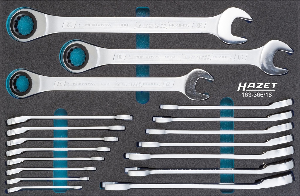 HAZET Jeu de clés mixtes à cliquet 163-366/18 ∙ Profil Traction à 12 pans extérieurs ∙ 18 pièces ∙ 8 – 32