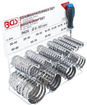 [8095BG] [⚠Déstockage] BGS - 8095 - Assortiment de colliers inoxydable sur tableau 111 pièces