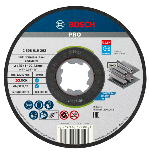 [2608619267] X-LOCK Disques à tronçonner dans boîte 10x Standard for Inox 10x125x1x22.23mm, plat