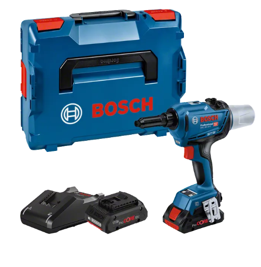 [06019K5001] Riveteuse sans fil GRG 18V-16 C (2x ProCORE18V 4,0 Ah, chargeur GAL 18V-40, 4 attachement au nez, récipient de collecte, clé, mâchoires)