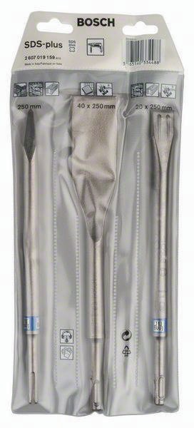 [2607019159] [⚠Déstockage] Set 3 pièces burin pointu plat SDS-Plus, 250; 250; 260 x 20; 40 mm
