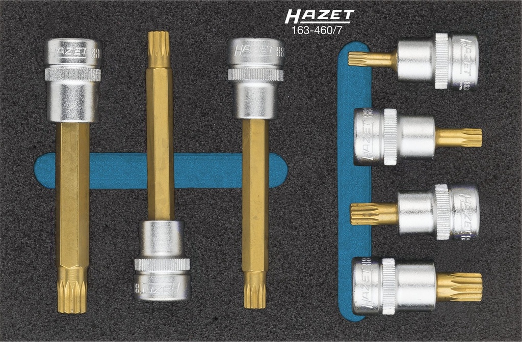 [163-460/7] HAZET Jeu de douilles mâles 163-460/7 ∙ Carré creux 3/8 pouce (10 mm) ∙ Profil denture multiple intérieur XZN ∙ 7 pièces ∙ M5 – M10