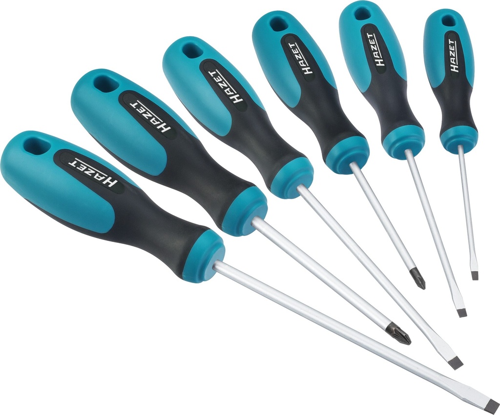 [810/6PZ] HAZET Jeu de tournevis 810/6PZ ∙ Profil à fente, Profil Pozidriv PZ ∙ 6 pièces ∙ 0,5 x 3 – 1,2 x 6,5 ∙ PZ1 – PZ2