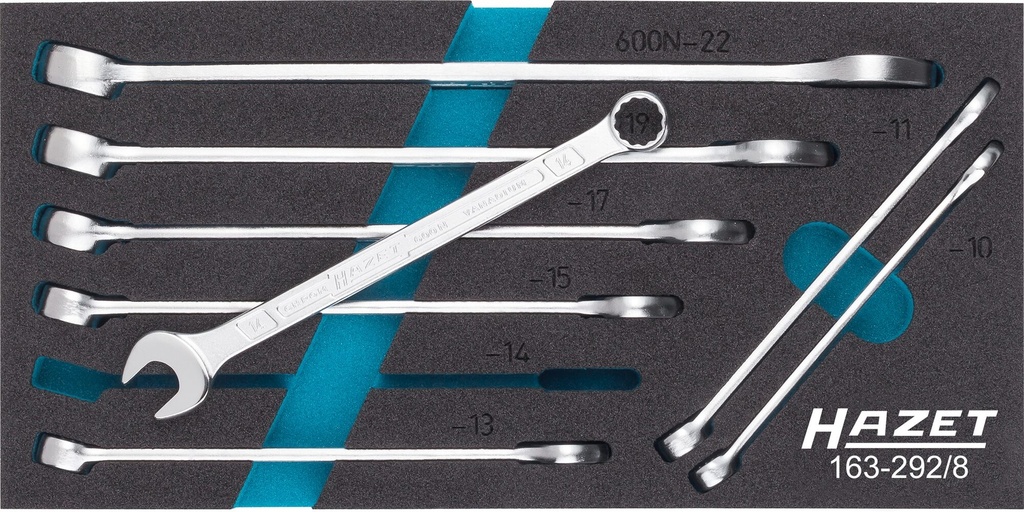 [163-292/8] HAZET Jeu de clés mixtes 163-292/8 ∙ Profil Traction à 12 pans extérieurs ∙ 8 pièces ∙ 10 ∙ 11 ∙ 13 ∙ 14 ∙ 15 ∙ 17 ∙ 19 ∙ 22