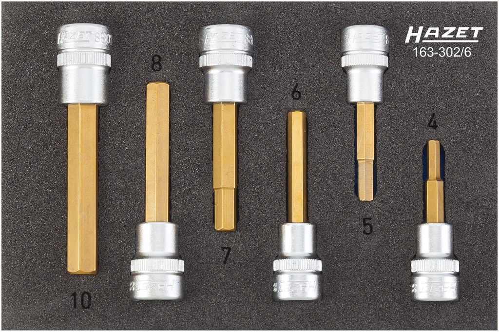 [163-302/6] HAZET Jeu de douilles mâles 163-302/6 ∙ Carré creux 3/8 pouce (10 mm) ∙ Profil à 6 pans intérieurs ∙ 6 pièces ∙ 4 – 10