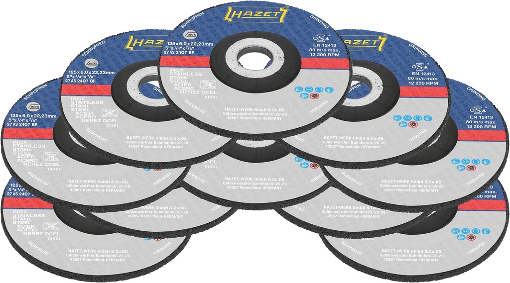 HAZET - Jeu de meules à ébarber ∙ 125 x 6 x 22,23 mm (5 x 1⁄4 x 7⁄8″)