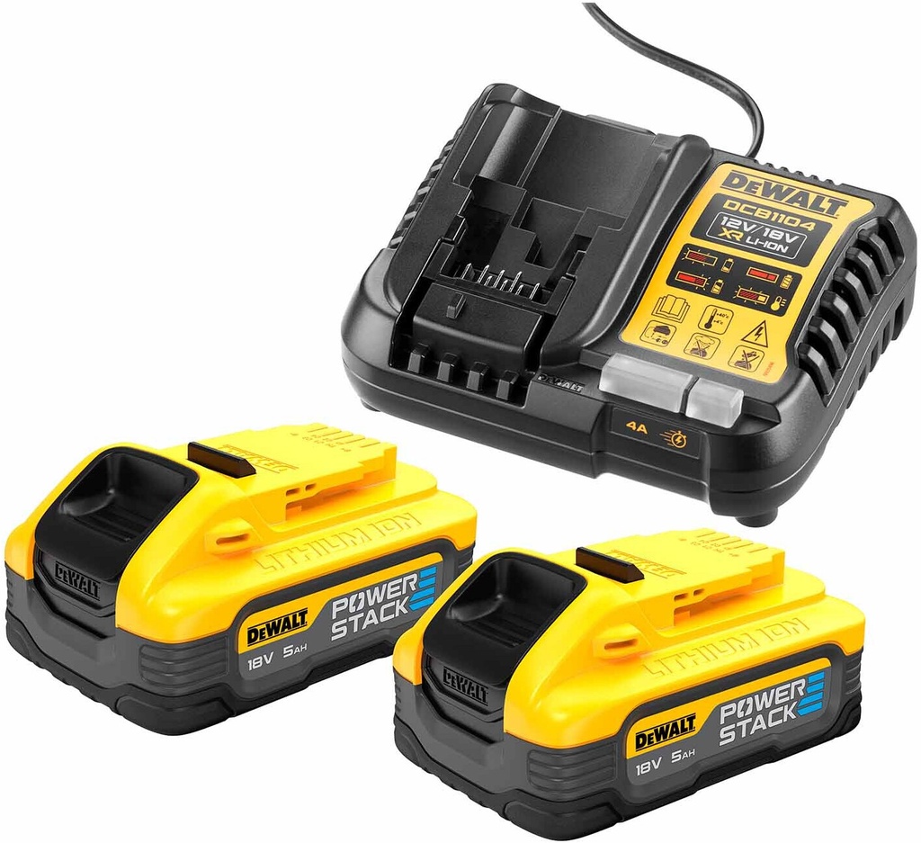 [DCB1104H2-QW] DEWALT - 18V XR PACK DE DÉMARRAGE (2X BATTERIE DCBP518 5Ah+ CHARGEUR XR MULTIVOLTAGE)