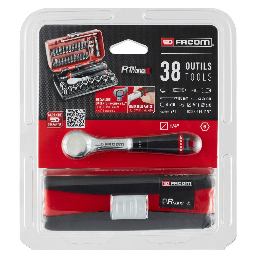 [R.181NANOPB] FACOM R.181NANOPB COFFRET DOUILLES 1/4 6P AVEC CLIQUET R.1