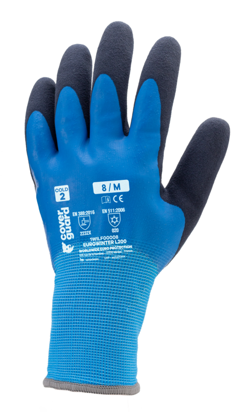 Gants hiver EUROWINTER L200, polyester, bouclette acrylique, double enduction latex main et paume