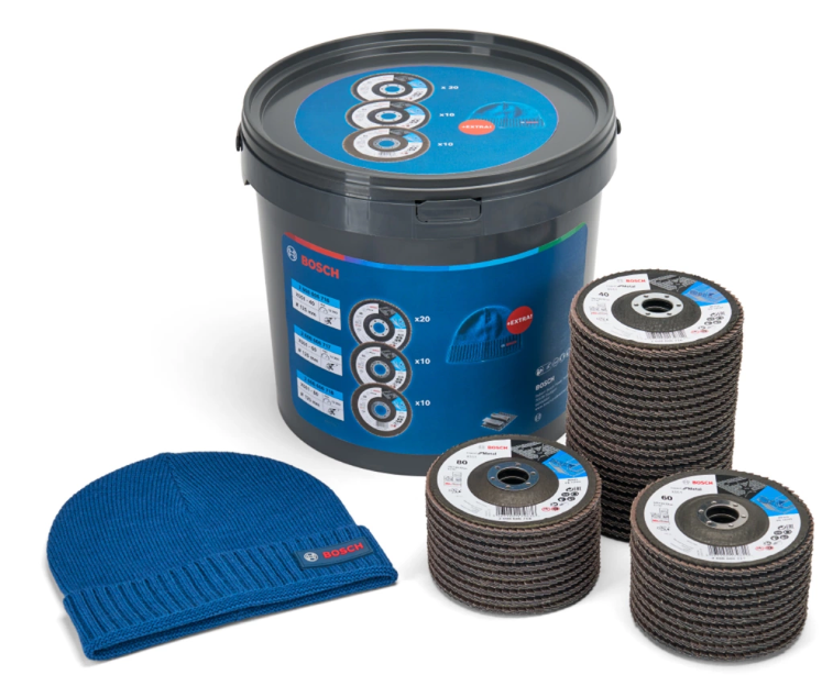 [061599765W] BOSCH 061599765W 40 seau de 40 disques à lamelles 125mm + bonnet offert ( 20xP40, 10xP60, 10xP80)