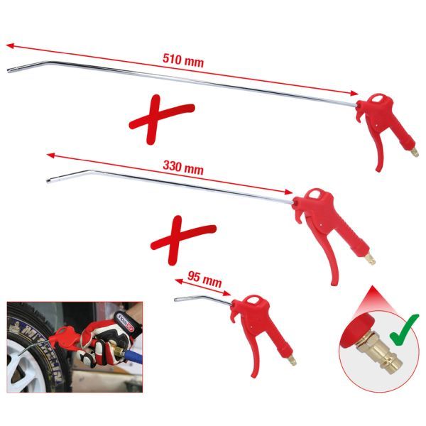 KSTools 515.1921 Pneumatic blow out pistol set, 3 pcs, 95-510mm