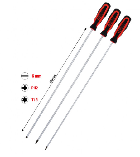 KSTools 159.1270 ERGOTORQUEplus Jeu de tournevis, plat, PH, Torx, 3 pcs, extra longs
