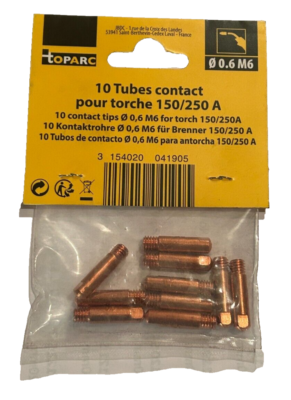 [041905] [⚠Déstockage] TUBES CONTACT 0.6MM 150A MIG GYS LOT DE 10 PIECES (SACHET)