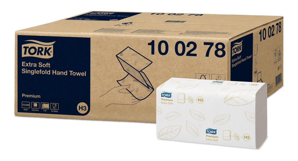 [100278] 100278 Tork Essuie-mains pliés en Z Extra Doux 2 plis Blanc H3 Premium (15 Unités / Colis) (28 Colis / Palette)