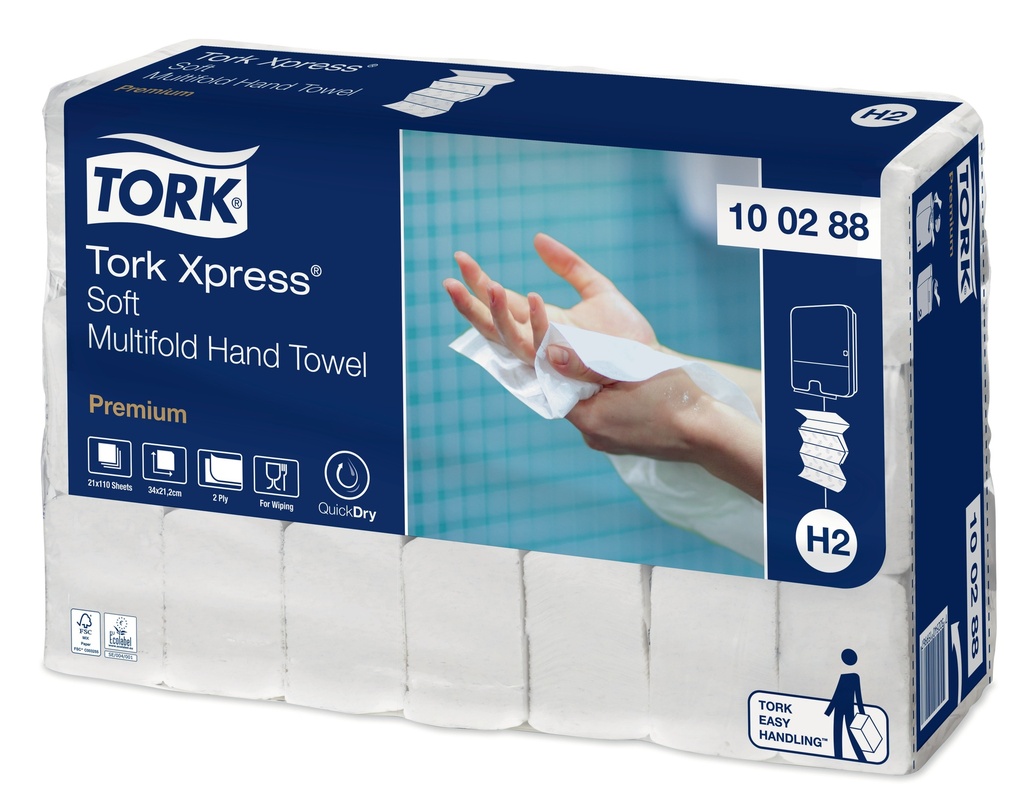 [100288] 100288 Tork Xpress® Essuie-mains Multifold Doux 2 plis XL Blanc H2 Premium (21 Unités / Colis) (32 Colis / Palette)