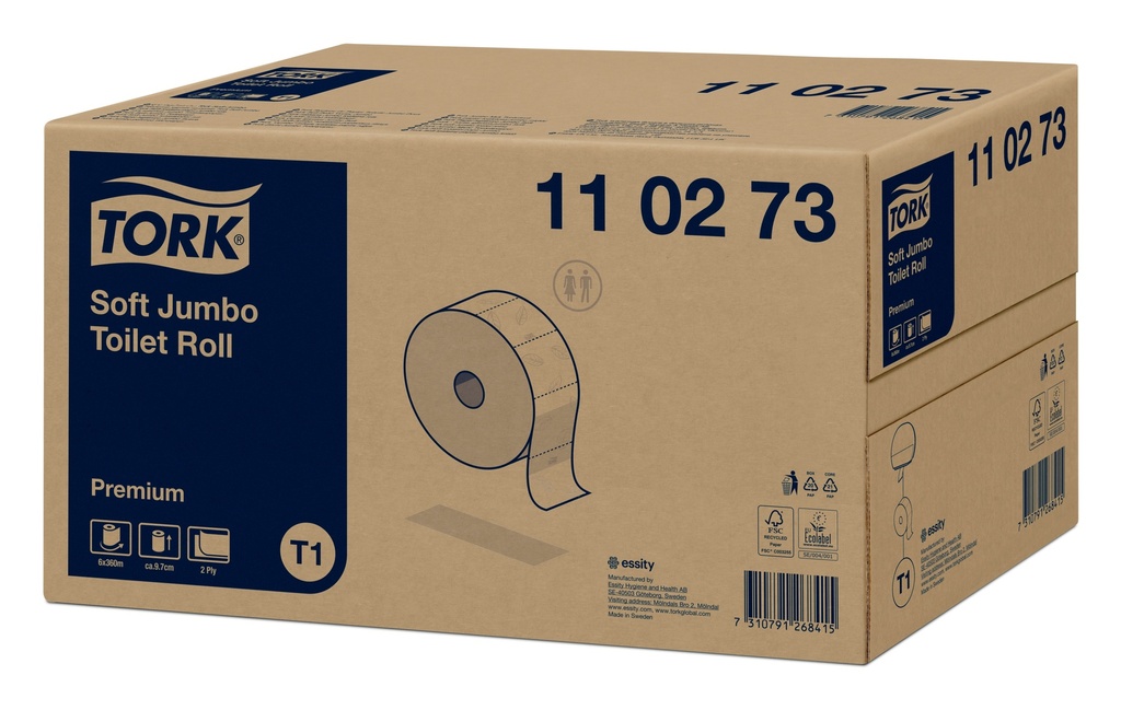 [110273] 110273 Tork Papier Toilette Jumbo Doux 2 plis Blanc T1 Premium (6 Unités / Colis) (36 Colis / Palette)