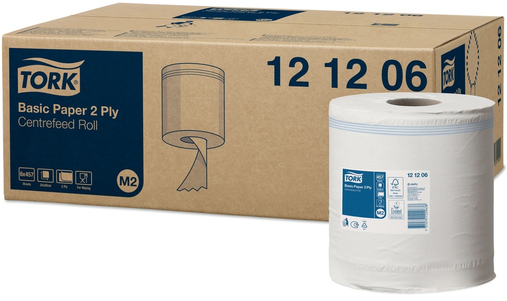 [121206] 121206 Tork Basic Rouleau a Dévidage Central Centra lChiffon D'Essuyage 2 pli M2 (6 Unités / Colis) (32 Colis / Palette)