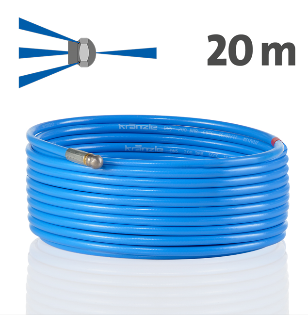 [125502-FKRANZLE] 20m tuyau déboucheur canalisation  à passage frontal et raccord D12  KRAENZLE (ROULEAU)
