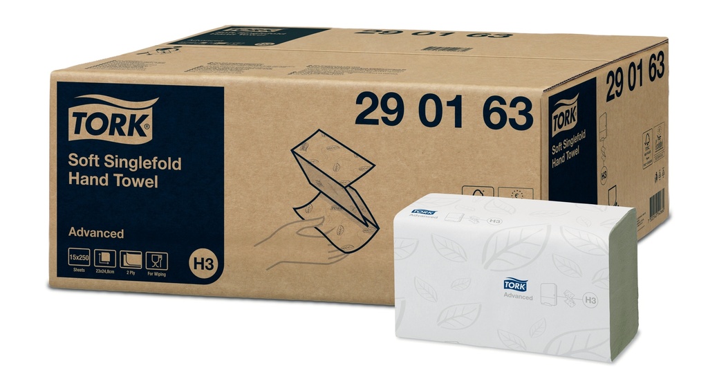 [290163] [⚠Déstockage] 290163 Tork Essuie-mains pliés en Z Doux 2 plis Blanc H3 Advanced (15 Unités / Colis) (28 Colis / Palette)