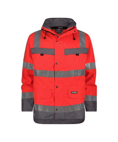 [300346-6643-200-XS] 300346 DASSY® Atlantis Parka imperméable haute visibilité ROUGE FLUO/GRIS CIMENT +/- 200 g/m² (XS)