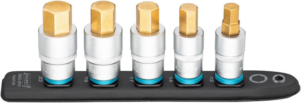 HAZET SmartRail ∙ barre enfichable flexible en matière plastique 986G-SR/5 ∙ Carré creux 1/2 pouce (12,5 mm) ∙ Profil à 6 pans intérieurs ∙ 5 pièces ∙ 12 ∙ 14 ∙ 17 ∙ 19 ∙ 22