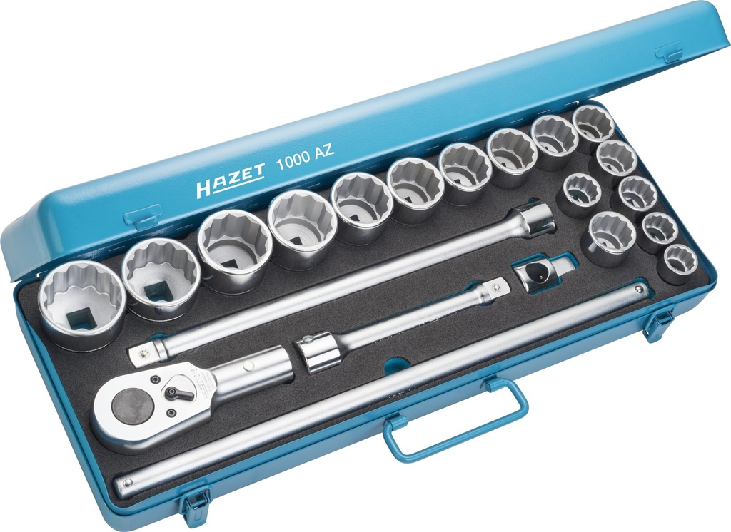 HAZET Jeu de clés à douilles 1000AZ ∙ Carré creux 3/4 pouce (20 mm) ∙ Profil à 12 pans extérieurs ∙ 21 pièces ∙ 7⁄8 – 2″