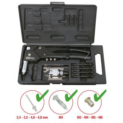 [150.9610] [⚠Déstockage] KSTools 150.9610 Coffret de pinces à rivets, écrous aveugles (insert) et chevilles tête pivotante
