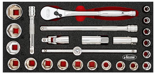 [V4975N] VIGOR V4975N Jeu d'outils à douilles 1/2 10 à 32mm