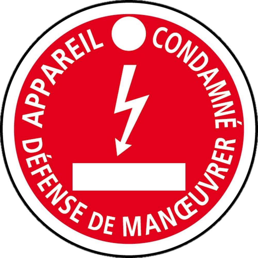 [AP-467] [⚠Déstockage] Macaron PVC de signalisation "APPAREIL CONDAMNÉ" Ø 80 mm