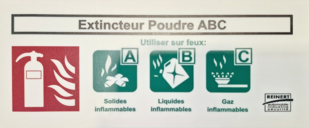 [RETT1250] EXTINCTEURS POUDRE ABC KUNSTSTOFF LANGNACHLEUCHTEND 85X200MM MIT TEXT REINERT (PIECE)