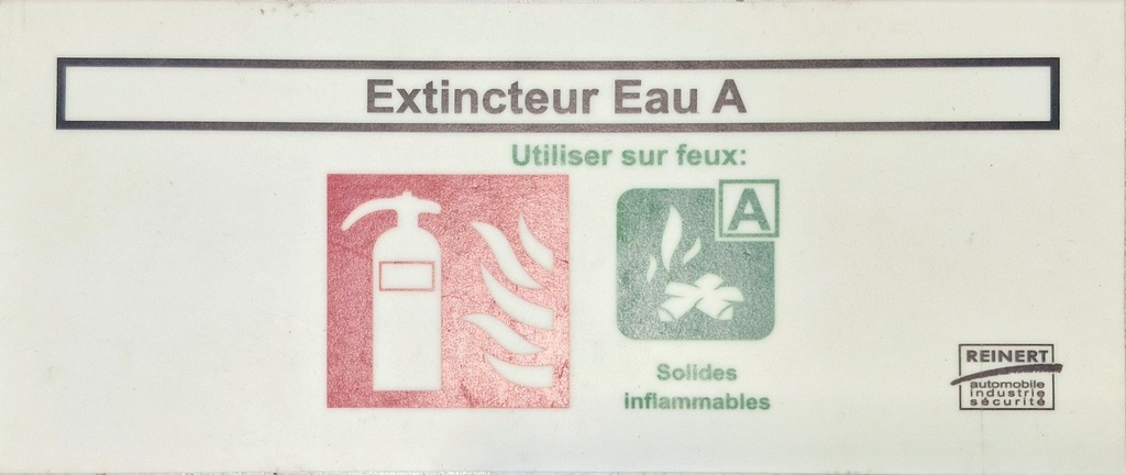 [RETT1254] [⚠Déstockage] EXTINCTEURS EAU A KUNSTSTOFF LANGNACHLEUCHTEND 85X200MM MIT TEXT REINERT (PIECE)