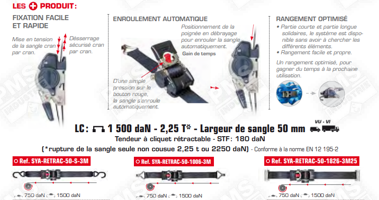 [SYA-RETRAC-50-1006-3M] [⚠Déstockage] SYSTEMES D'ARRIMAGE AUTO-RETRACTABLES AVEC CROCHETS 50MM X 3 M (BLISTER)
