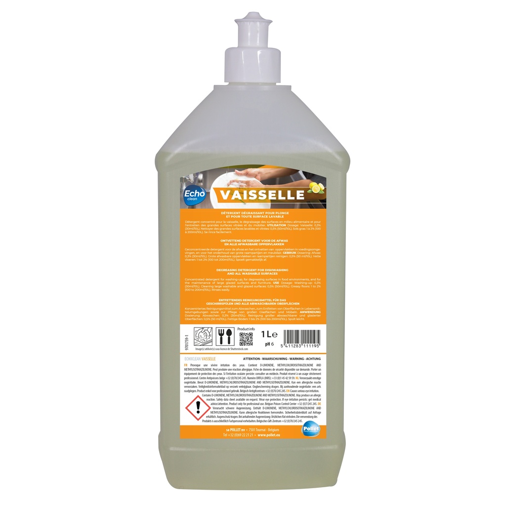 [1100970] ECHOCLEAN VAISSELLE (1 1L) Détergent plonge manuel - Liquide Vaisselle