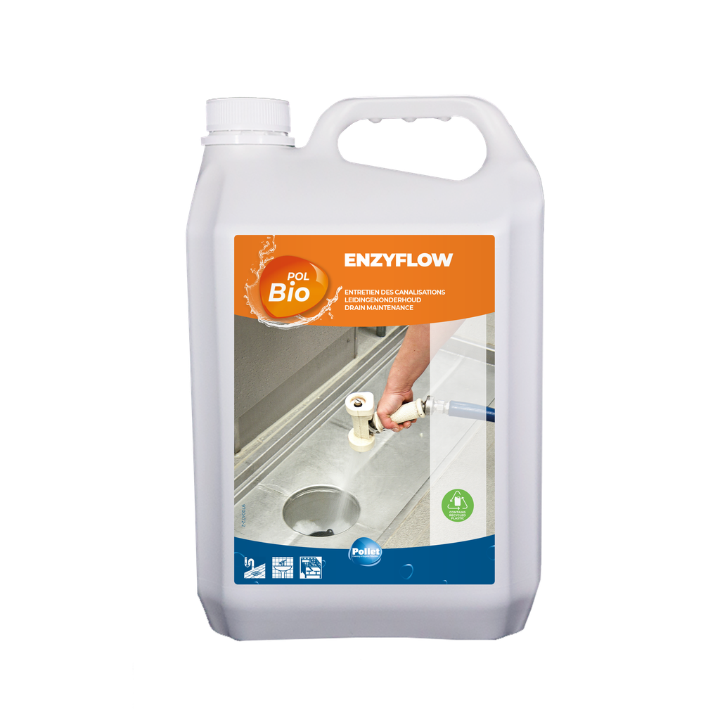 [2103358] POLBIO ENZYFLOW (2 x 5L) Nettoyant à base de bactéries concentré pour l'entretien des canalisations et la fluidification des bacs à graisse
