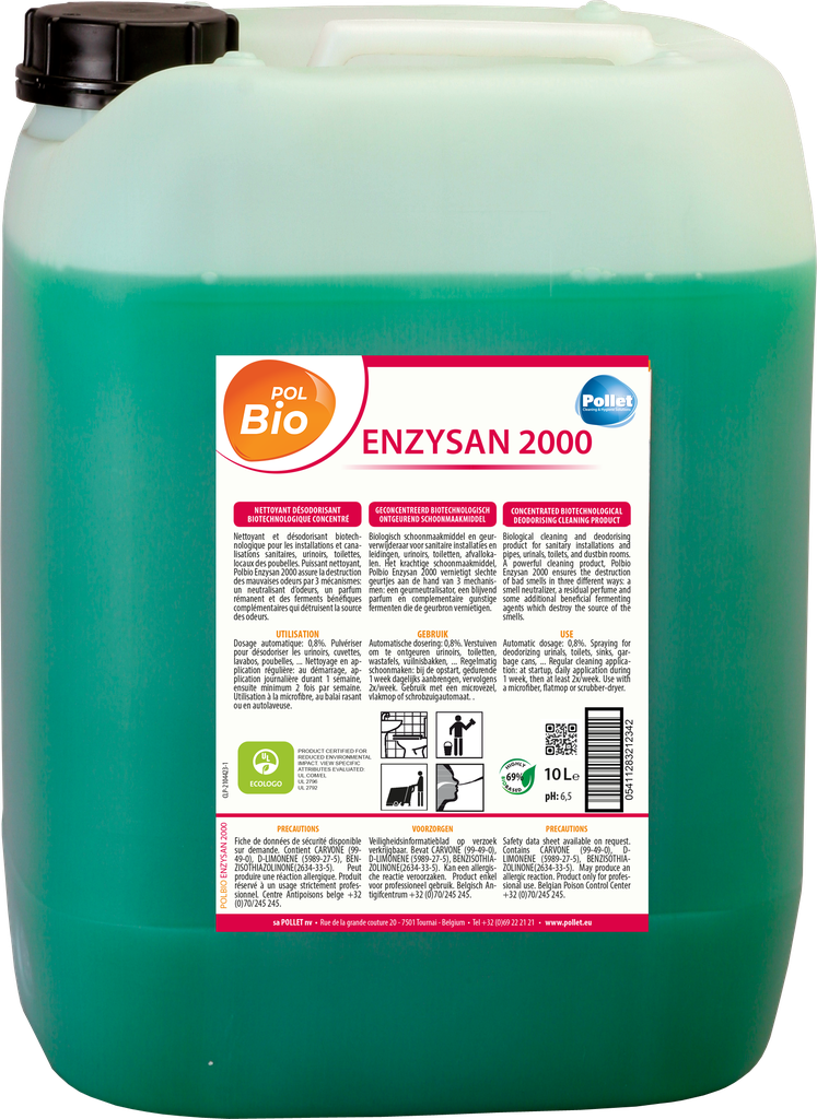 [2104423] POLBIO ENZYSAN 2000 (10L) Nettoyant désodorisant biotechnologique pour les zones à mauvaises odeurs
