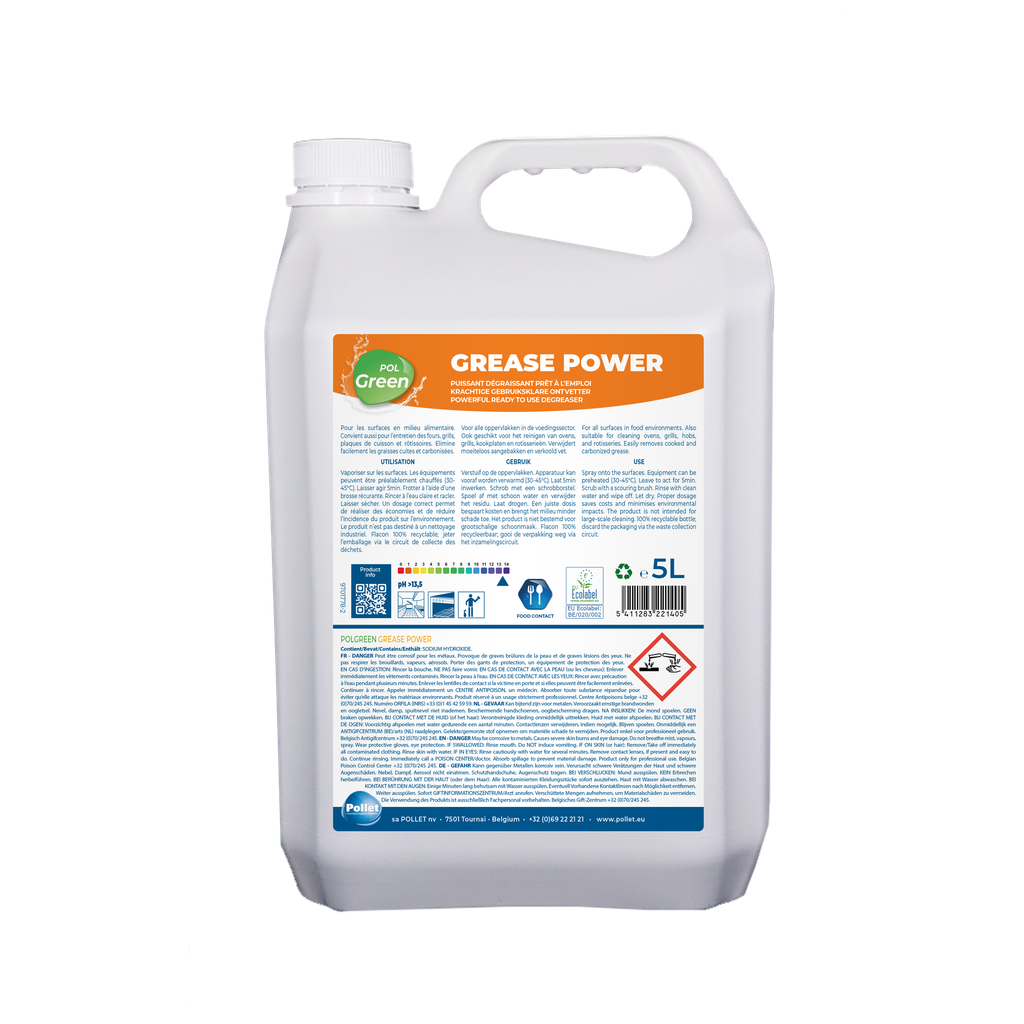 [2201058] POLGREEN GREASE POWER 2 X 5L Puissant dégraissant alimentaire prêt à l'emploi
