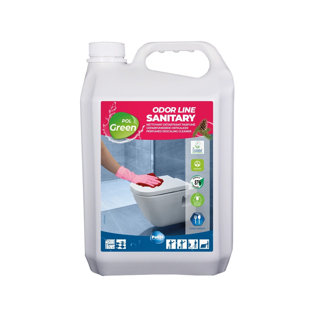 [2112358] POLGREEN ODOR LINE SANITARY (2 x 5L) Nettoyant détartrant écolabellisé, fortement parfumé, pour l'environnement sanitaire