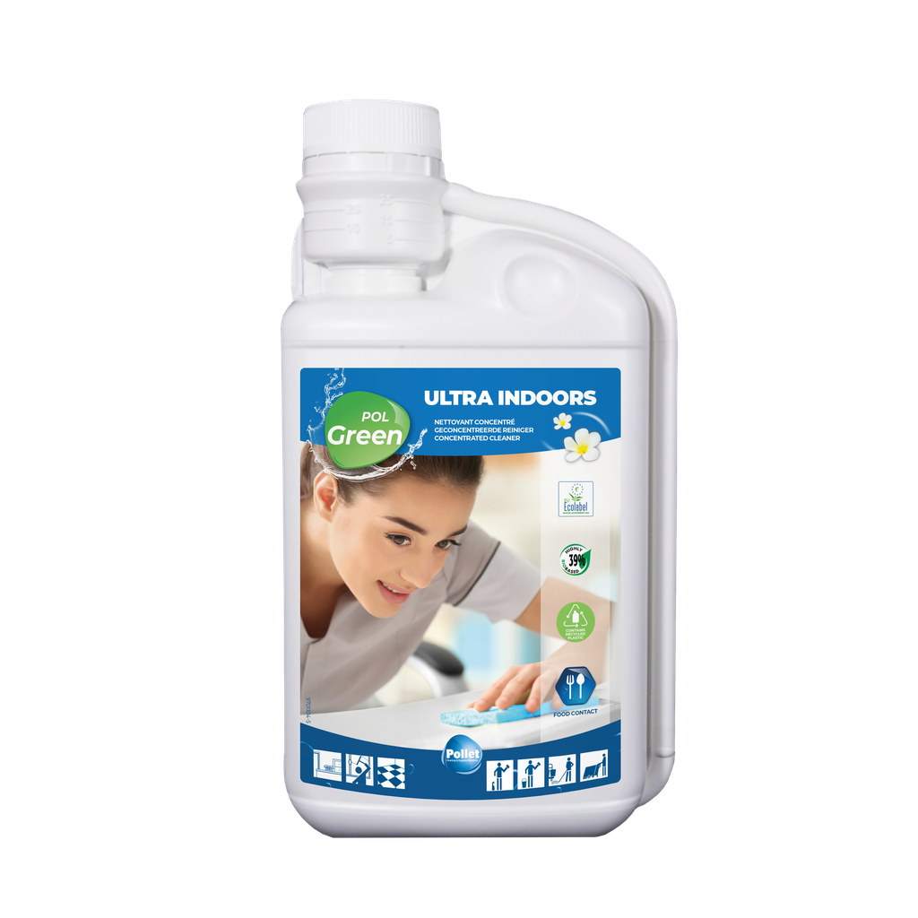 [3300144] POLGREEN ULTRA INDOORS (6 x 1L) Nettoyant écolabellisé ultra concentré, pour l'entretien journalier de tout type de surfaces et de sols