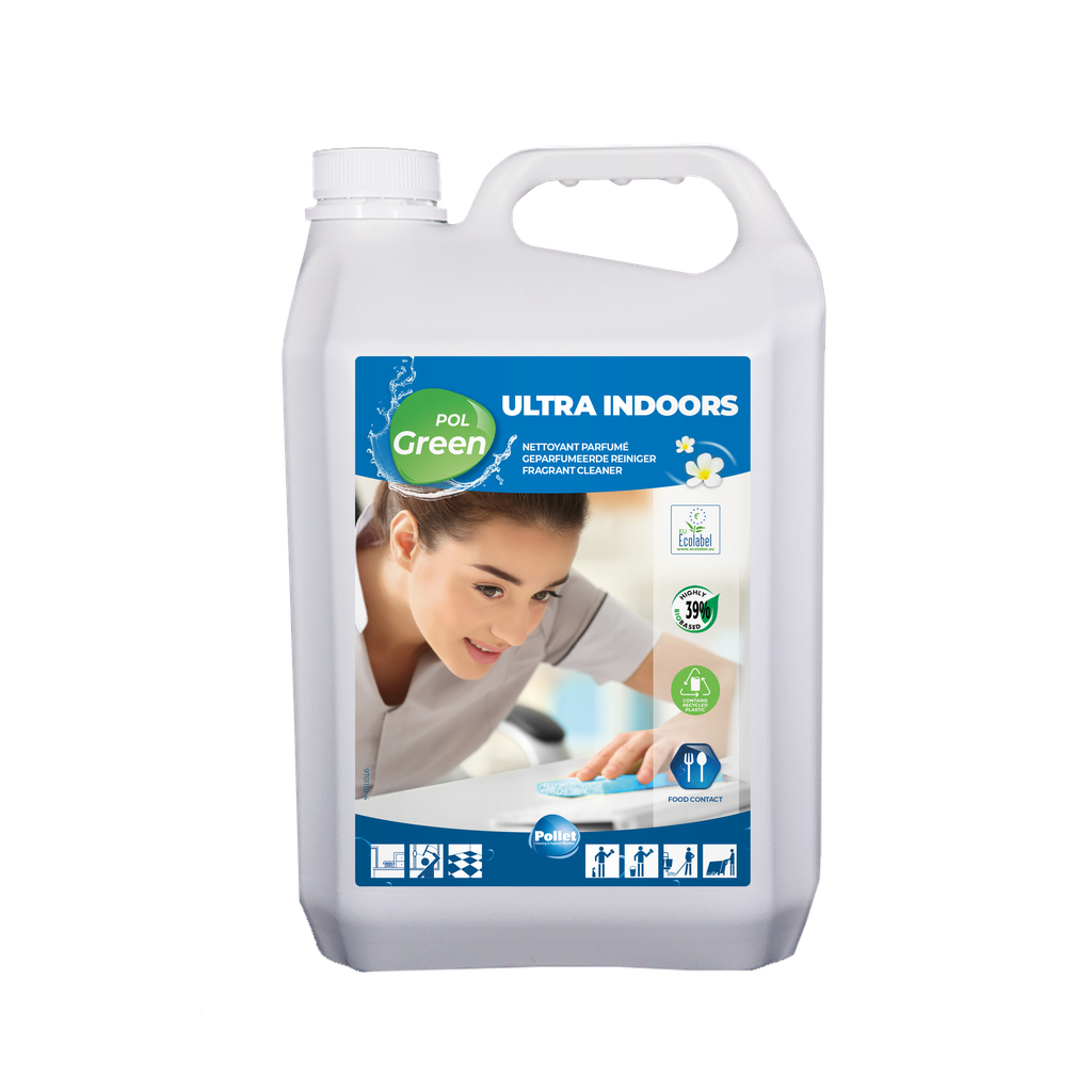 [3300158] POLGREEN ULTRA INDOORS (2 x 5L) Nettoyant écolabellisé ultra concentré, pour l'entretien journalier de tout type de surfaces et de sols