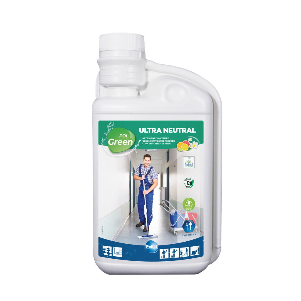[3300244] POLGREEN ULTRA NEUTRAL (6 x 1L) Nettoyant écolabellisé neutre, ultra concentré, pour le nettoyage et l'entretien manuel des sols brillants et des surfaces modernes