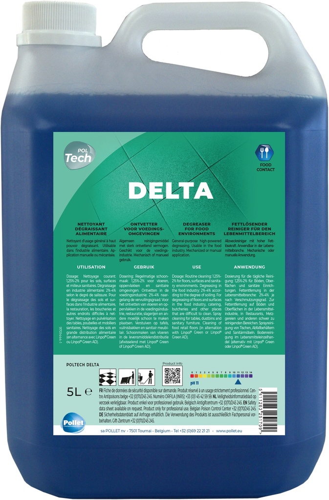 [2500417] DELTA (4 x 5L) Nettoyant alimentaire pour nettoyage du film savon methode GMS