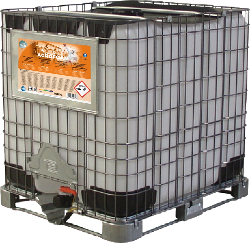 [2501369] POLTECH AGROFOAM (1000L) Puissant dégraissant alimentaire moussant - Utilisable en canon à mousse