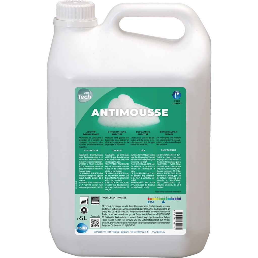[8200117] POLTECH ANTIMOUSSE (4 x 5L) Solution supprimant la mousse dans les bacs de laveuse et injection/extraction