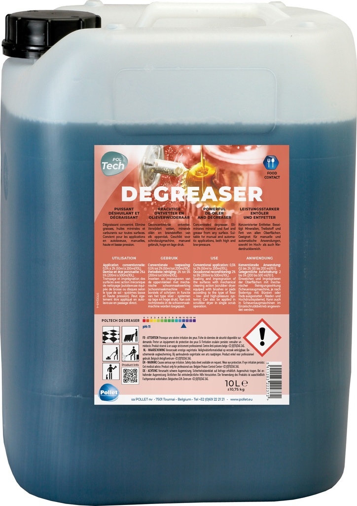 [2201723] POLTECH DEGREASER (10L) Dégraissant concentré pour l’élimination d’huiles minérales et hydrocarbures sur toutes surfaces