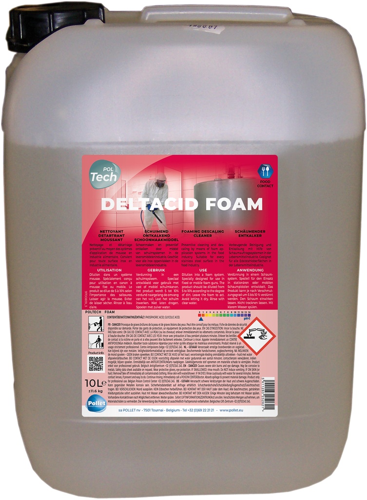 [2500223] POLTECH DELTACID FOAM (10L) Puissant détartrant détergent à base d'acide Phosphorique