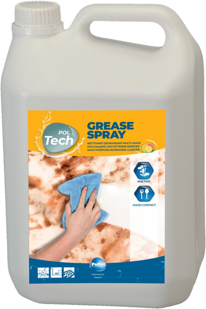 [2200258] POLTECH GREASE SPRAY (2 x 5L) Dégraissant, détachant moquette, qualité alimentaire