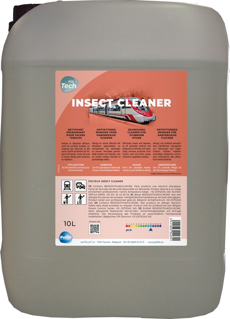 [2400023] POLTECH INSECT CLEANER (10L) Nettoyant dégraissant pour taches tenaces, résidus gras, impas d'insectes, traces de suie 